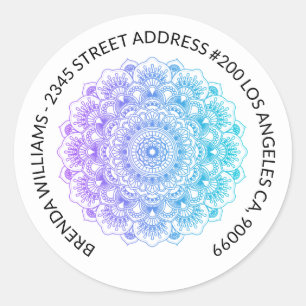 Sticker Rond design mandala bleu vert à violet ombre
