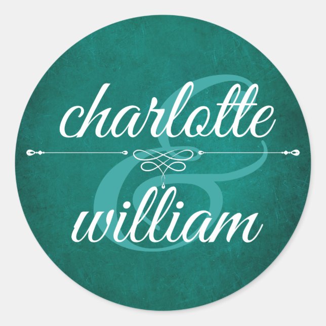 Sticker Rond Design Mariage moderne élégant, vert foncé (Devant)