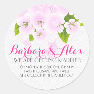 Sticker Rond Design Mariage Rose Et Blanc Clair