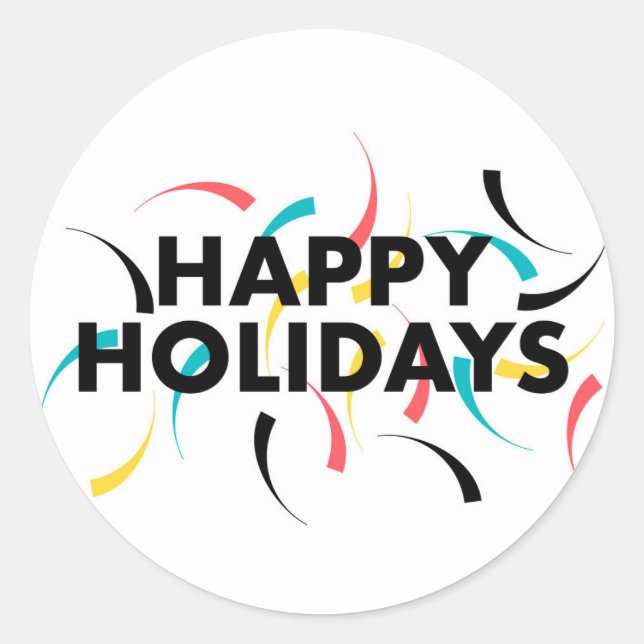 Sticker Rond Design moderne et ludique de "Joyeux Vacances" (Devant)