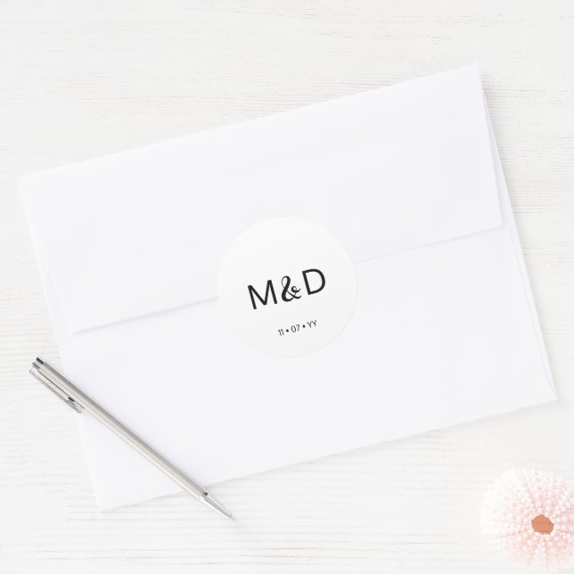 Sticker Rond Design moderne Script Monogramme minimal Mariage b (Enveloppe)
