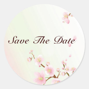 Sticker Rond Design Naturel Fleur De Cerisier Rose Et Blanc