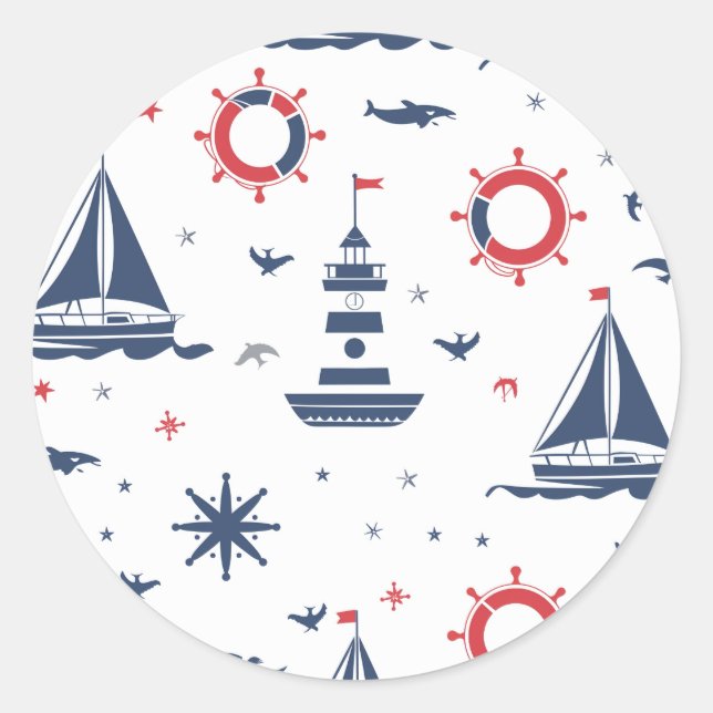 Sticker Rond Design nautique bleu, blanc et rouge (Devant)