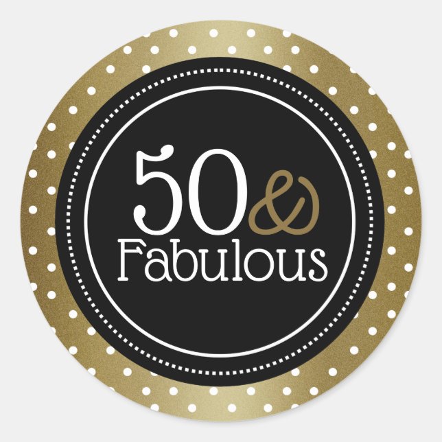 Sticker Rond Design Noir Et Or 50 Et Fabuleux (Devant)