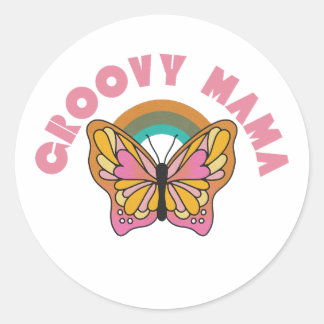 Sticker Rond design papillon rétro de maman super