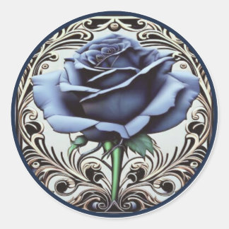 Sticker Rond Design Rose Art nouveau bleu élégant