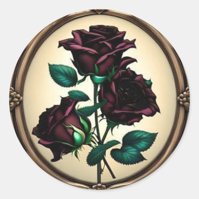Sticker Rond Design Rose noir Art Nouveau élégant (Devant)