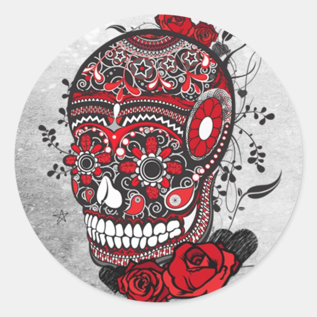Sticker Rond Design tatouage crâne sucre Illustration mexicaine (Devant)