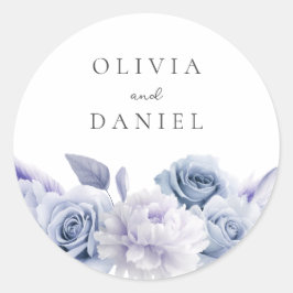 Sticker Rond Designer Dusty Blue Floral Mariage