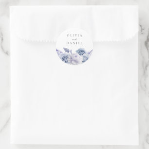 Sticker Rond Designer Dusty Blue Floral Mariage