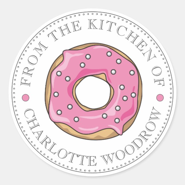 Sticker Rond Dessert de beignet rose mignon avec pépites (Devant)