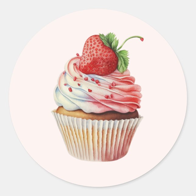 Sticker Rond Dessert sucré à la fraise Cupcake (Devant)
