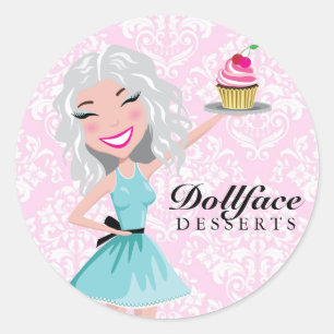 Sticker Rond Desserts 311 Dollface Ivorie Pink Damask
