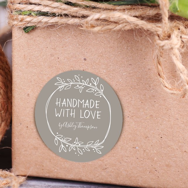 Sticker Rond Dessin à la main Fait à la main avec amour Personn (Créateur téléchargé)