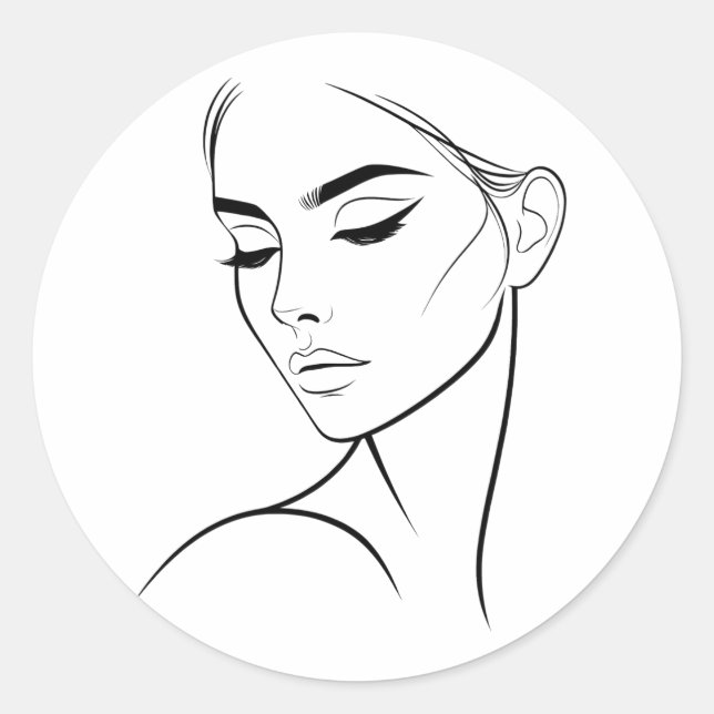 Sticker Rond Dessin à visage féminin d'une ligne no3 (Devant)