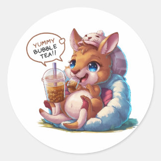 Sticker Rond Dessin adorable Kangaroo : Cosy, Kawaii Vibes