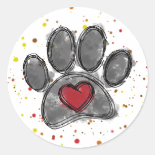 Sticker Rond Dessin Amoureux des chiens Aquarelle Peinture