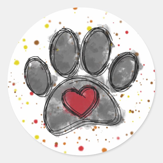 Sticker Rond Dessin Amoureux des chiens Aquarelle Peinture (Devant)