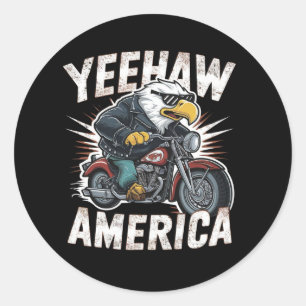 Sticker Rond dessin animé aigle à tête blanche à moto