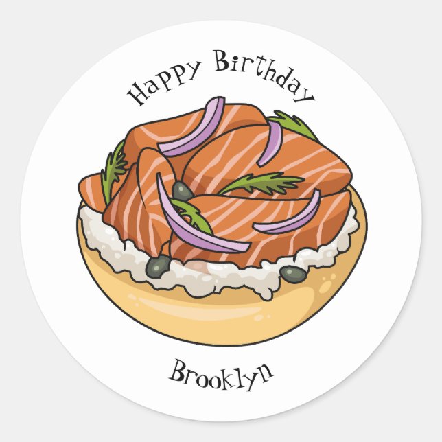 Sticker Rond dessin animé de bagel saumon (Devant)