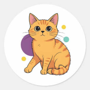 Sticker Rond Dessin animé de chat roux mignon