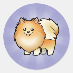 Sticker Rond Dessin animé poméranien