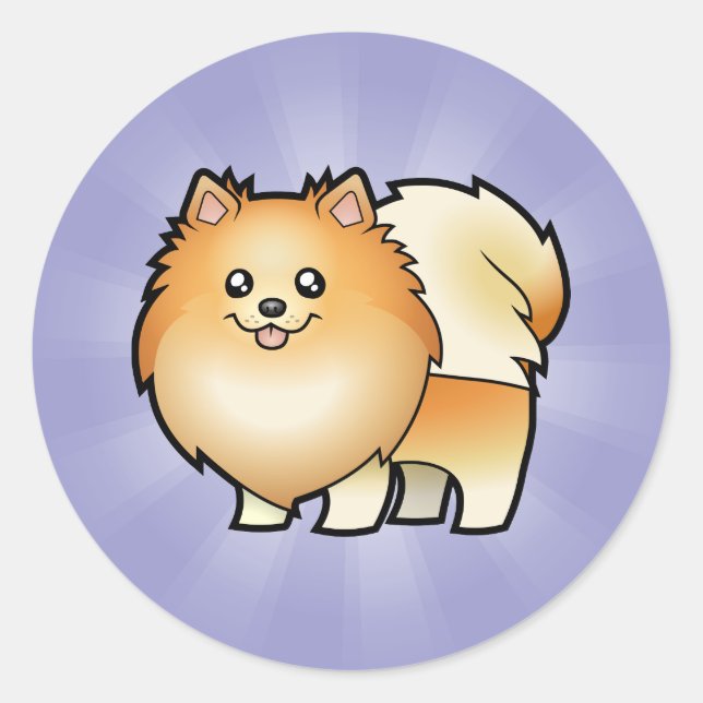 Sticker Rond Dessin animé poméranien (Devant)