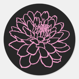 Sticker Rond Dessin Chrysanthemum - rose sur noir