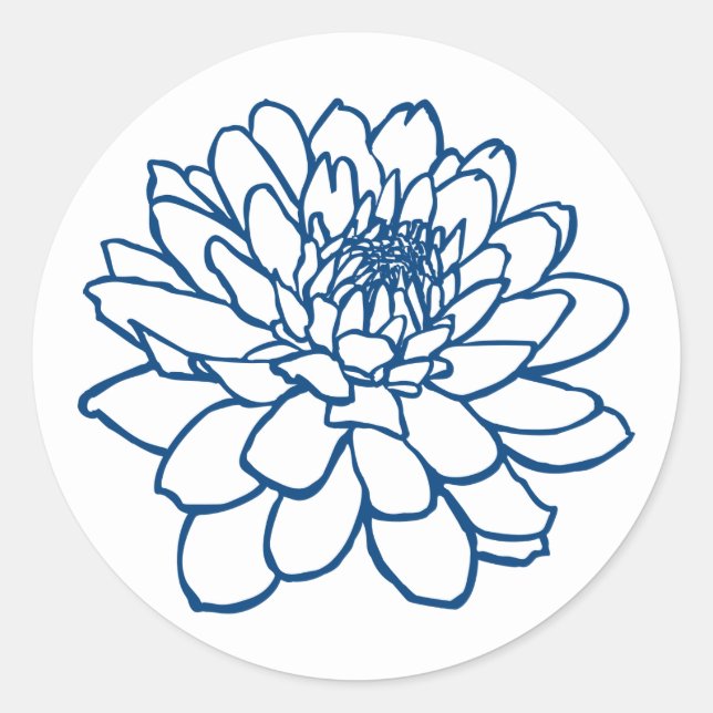 Sticker Rond Dessin Chrysanthemum - Style Indigo Bleu (Devant)