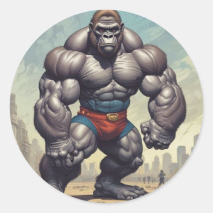 Sticker Rond Dessin d'art pop de Gorilla Bodybuilder