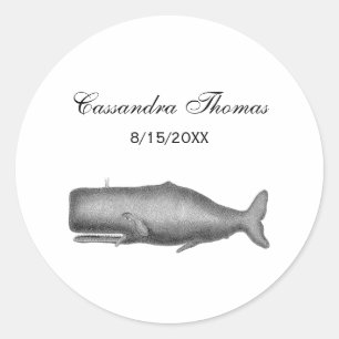 Sticker Rond Dessin de baleine d'époque du 19ème siècle