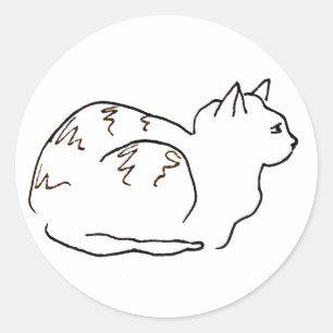 Sticker Rond Dessin de chat rayé en ligne art 