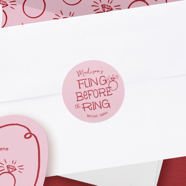 Sticker Rond Dessin de Doodle Rouge et Rose Tourner devant l'an (Créateur téléchargé)