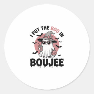 Sticker Rond Dessin de gravure vintage Halloween fantôme Boujee
