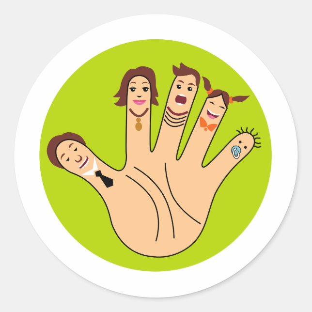 Sticker Rond Dessin de la famille des doigts (Devant)