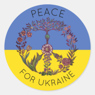 Sticker Rond Dessin de la Paix Florale Bleu et Jaune drapeau uk