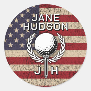 Sticker Rond Dessin de monogramme personnalisé de drapeau améri