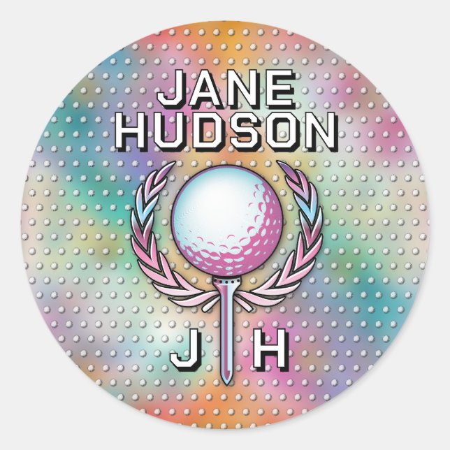 Sticker Rond Dessin de monogramme personnalisé pour golfeuse (Devant)