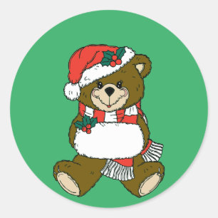 Sticker Rond Dessin de Noël Animal Teddy Ours Art