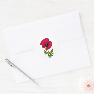 Sticker Rond Dessin de pavot rouge