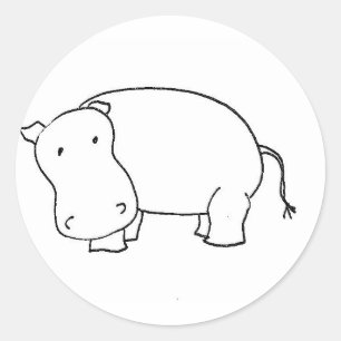Sticker Rond Dessin de trait hippo mignon 