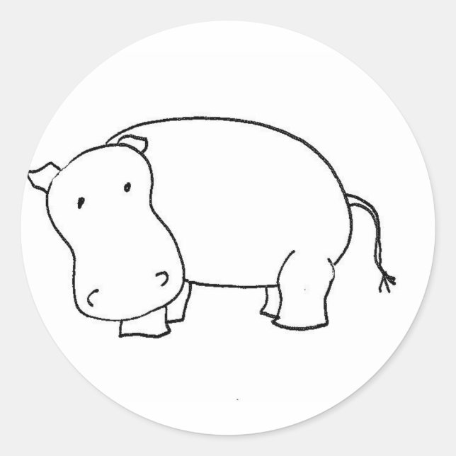 Sticker Rond Dessin de trait hippo mignon (Devant)