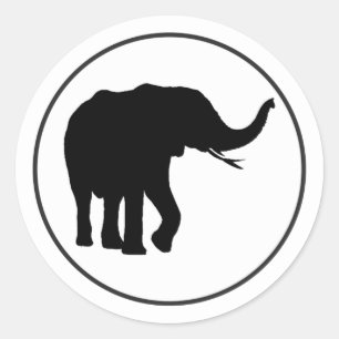 Sticker Rond Dessin d'éléphant noir dans un cercle blanc
