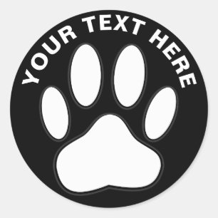 Sticker Rond Dessin d'empreinte de patte blanche avec texte per