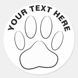 Sticker Rond Dessin d'empreinte de patte blanche Texte personna