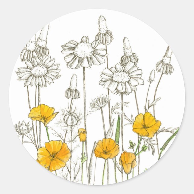 Sticker Rond Dessin d'encre de Fleur sauvage de crapaud de Cali (Devant)