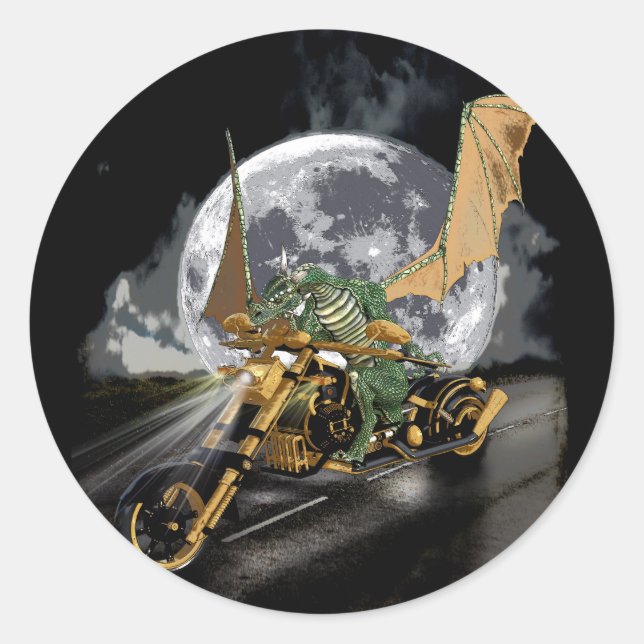 Sticker Rond Dessin Dragon et Imaginaire Lune (Devant)