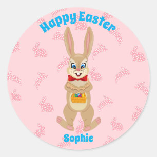 Sticker Rond Dessin Drôle Lapin De Pâques OEufs Colorés De L