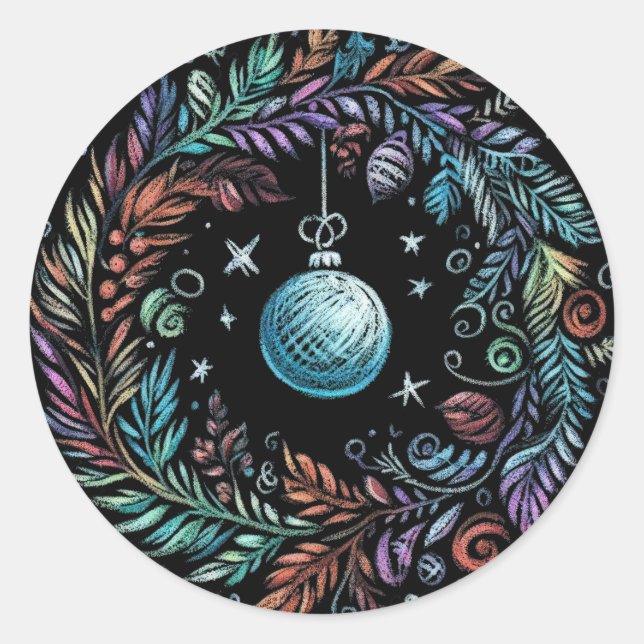 Sticker Rond Dessin dur Pastel fil de Noël (Devant)