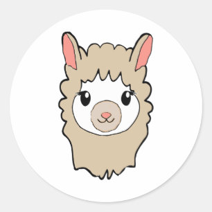 Sticker Rond Dessin face de llama mignon